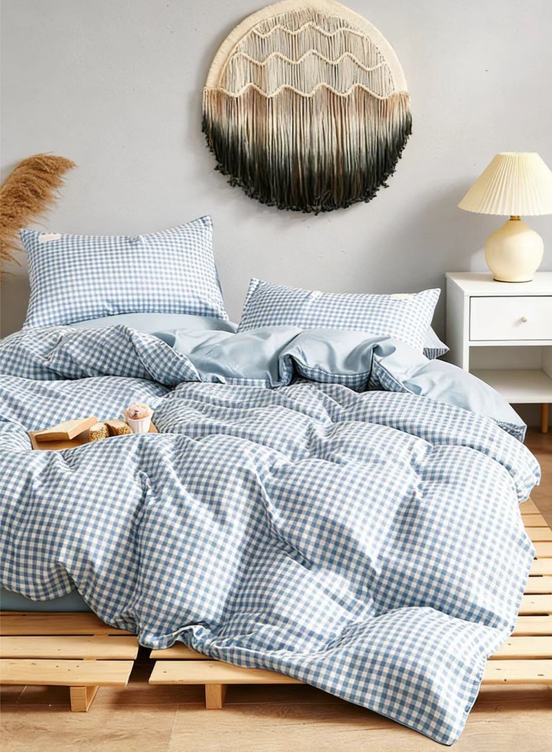 Rewell This Four-Piece Microfiber Soft Comforter Set Features a Simple Checkered Pattern, Perfect for Any Room Décor. The Set Is Machine Washable and Includes One Duvet Cover, One Sheet, And Two Pillowcases (Duvet Cover: 220*240 cm, Sheet: 230*245 cm, Pillowcases: 48*74 cm). - Image 2